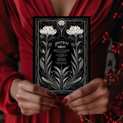 Grey Mystical Floral Gothic Wedding Invitation