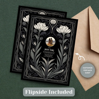 Grey Mystical Floral Gothic Wedding Invitation