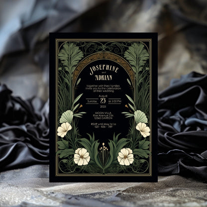 Gothic Greenery Arch Wedding Invitation