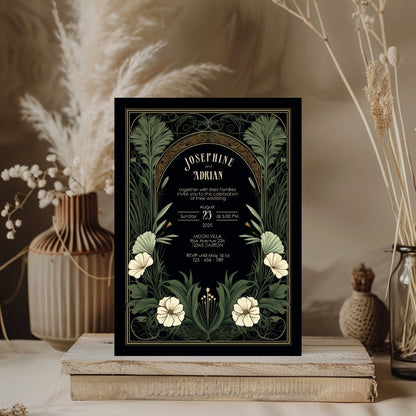 Gothic Greenery Arch Wedding Invitation