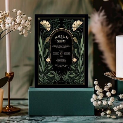 Green Gothic Floral Garden Wedding Invitation