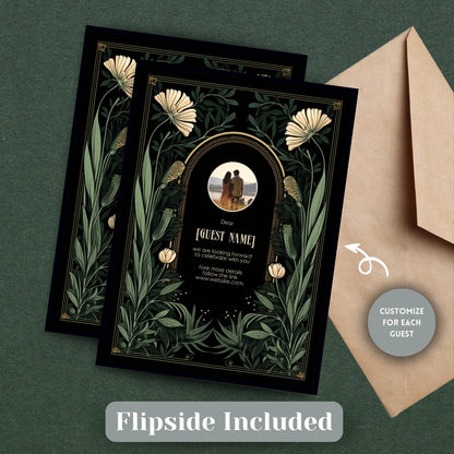 Green Gothic Floral Garden Wedding Invitation