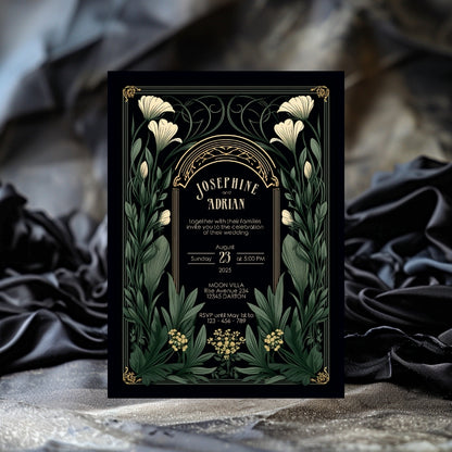 Green Gothic Garden Wedding Invitation