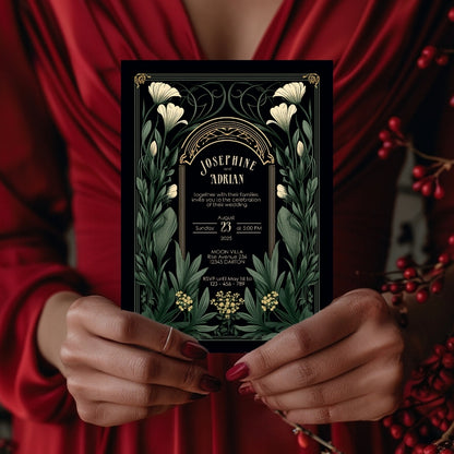 Green Gothic Garden Wedding Invitation