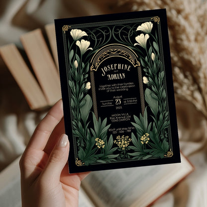 Green Gothic Garden Wedding Invitation