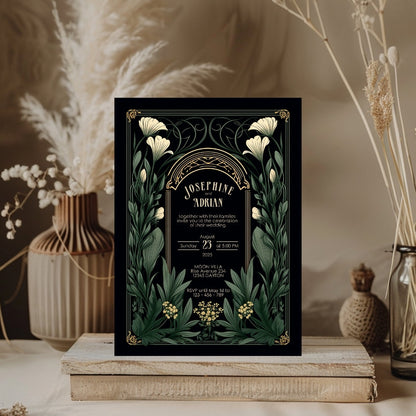 Green Gothic Garden Wedding Invitation