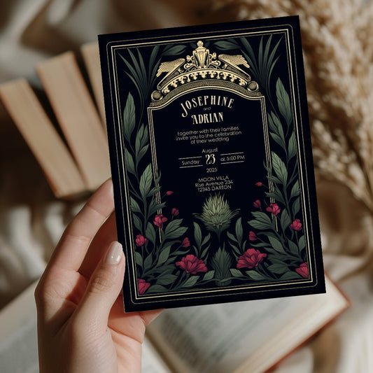 Mystic Thistle Gothic Greenery Wedding Invitation