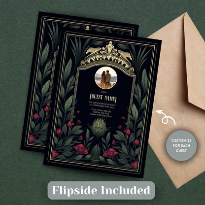 Mystic Thistle Gothic Greenery Wedding Invitation