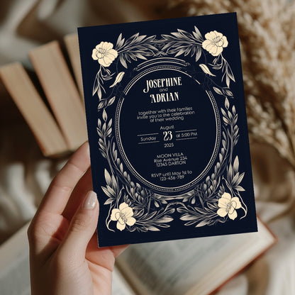 Floral Gothic Frame Wedding Invitation