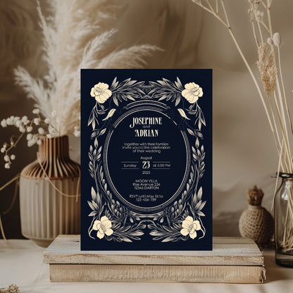 Floral Gothic Frame Wedding Invitation