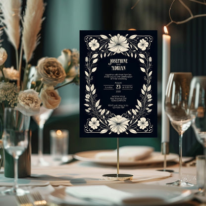 White Floral Gothic Frame Wedding Invitation