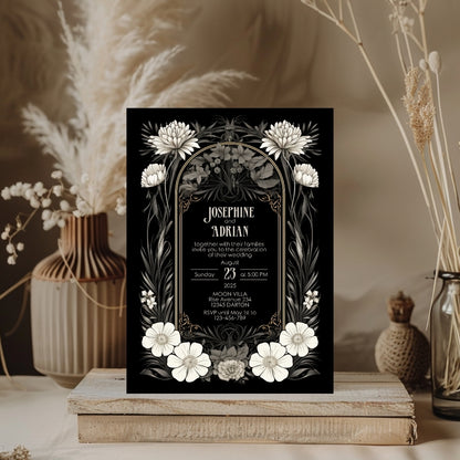 Romantic Gothic Wedding Invitation Set - 5x7 Invitation, 4x6 Details, 3.5.x5 RSVP