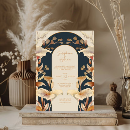 Vintage Rust Orange Florals Art Deco Wedding Invitation